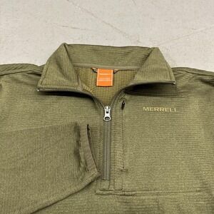 Merrell Pullover Mens Medium Green Fleece 1/4 Zip Mock Neck Hiking Outdoor Top